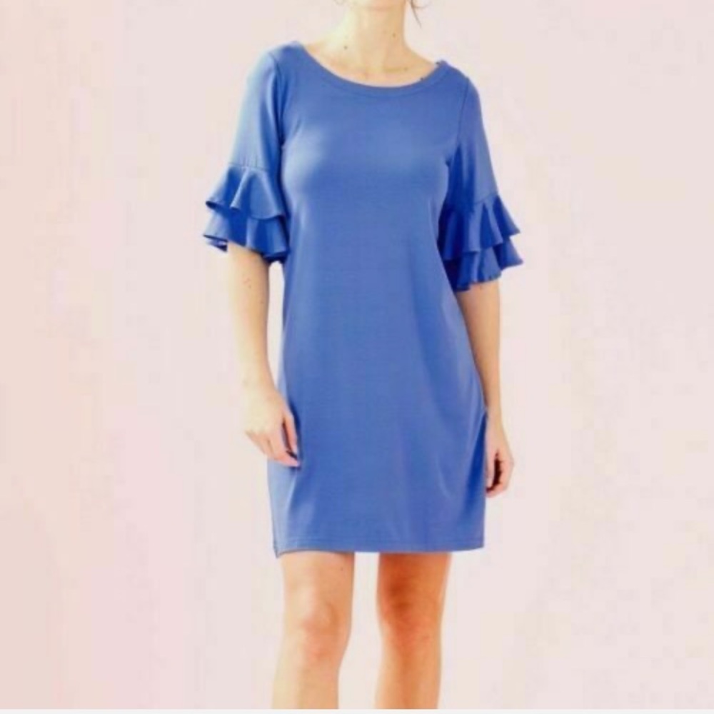 Lilly Pulitzer Lula Dress Costal Blue Ruffle Sleeveless. Size M
